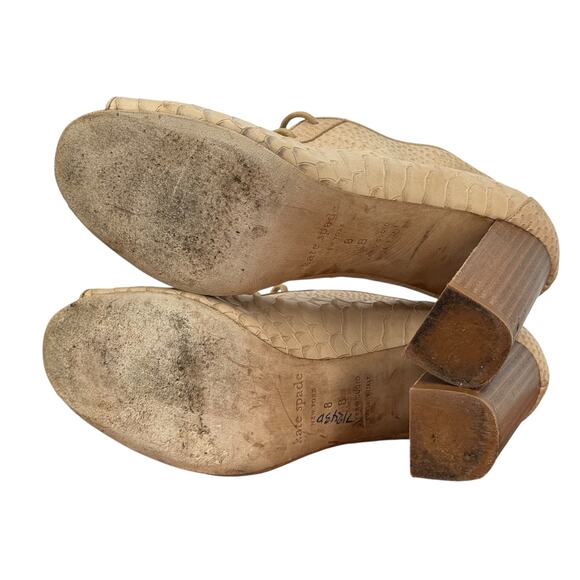 Kate Spade Inella Bootie Heel Women’s 8 Beige Lace Up Peep Toe Snakeskin Leather - Picture 10 of 12